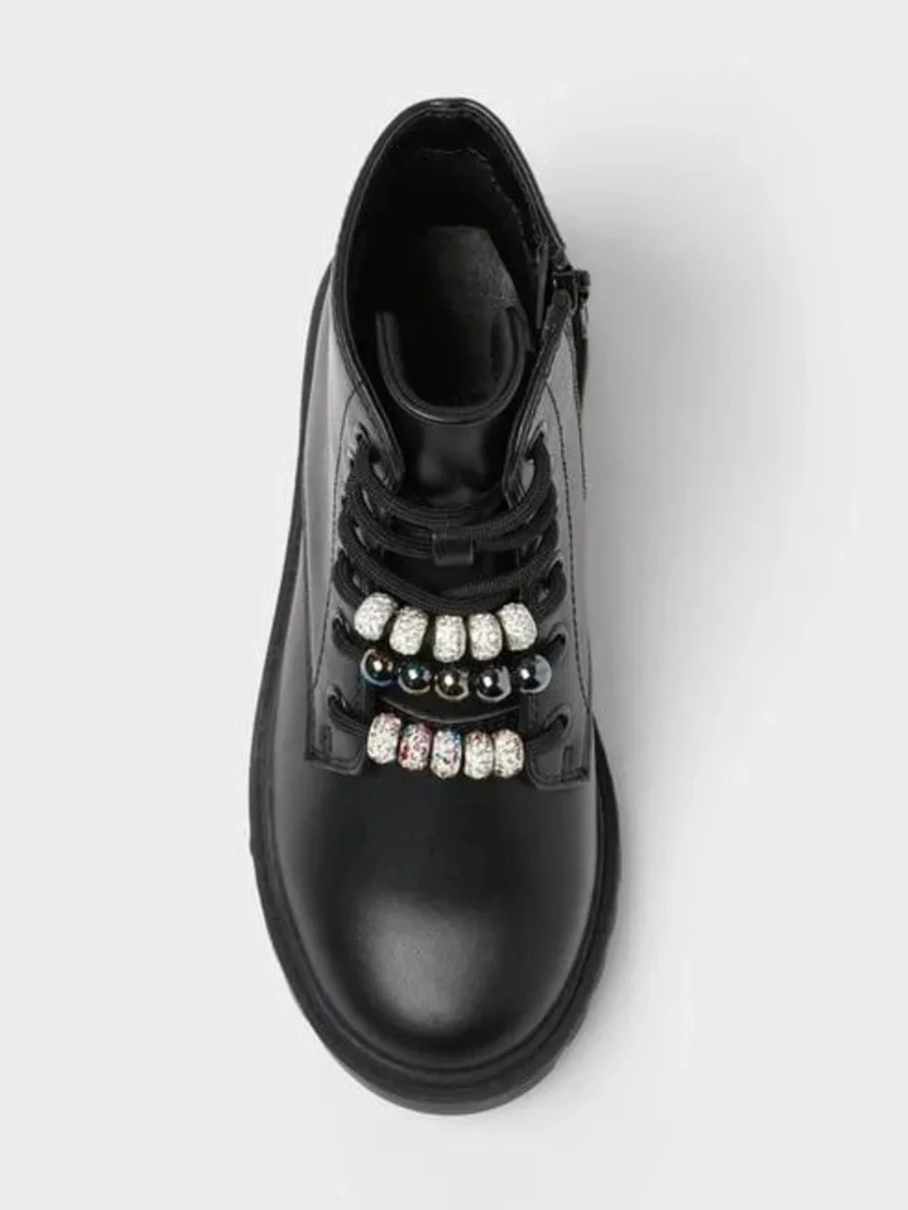 Bronx Black Kids Lace-Up Boot with Multicolor Bead Details